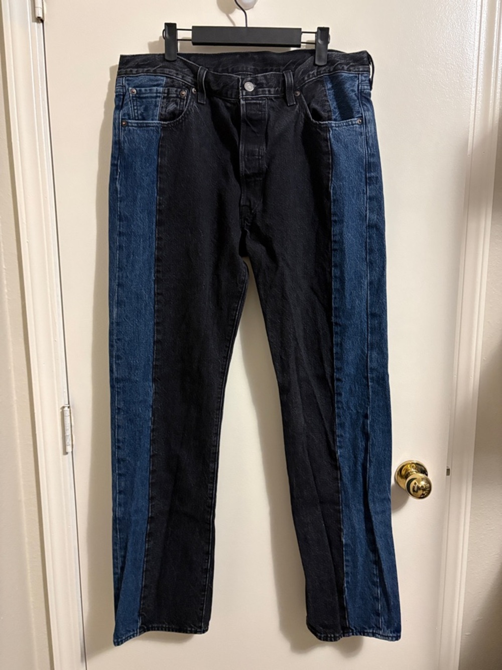 Levi's 501 Buttonfly Two-Tone Black and Blue Straight Jeans